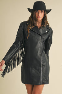 Faux Leather Fringe Blazer Dress