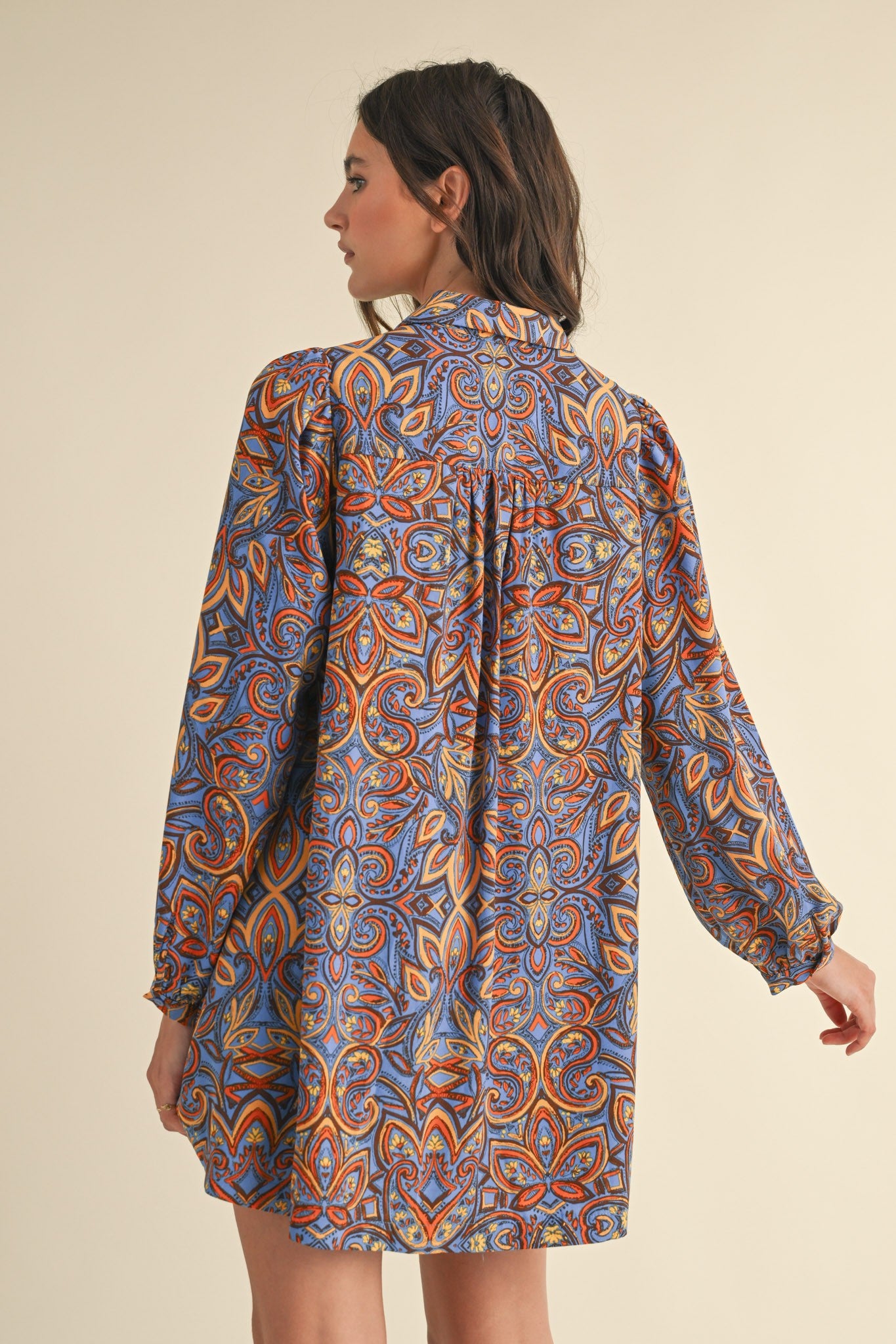 Printed Collared Shirt Dress