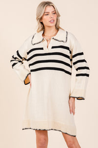 Striped Collared Sweater Dress