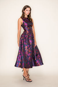 Boat Neck Jacquard Midi Dress