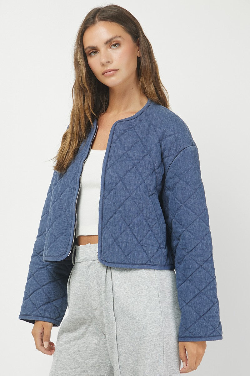 Quilted Washed Zipup Jacket