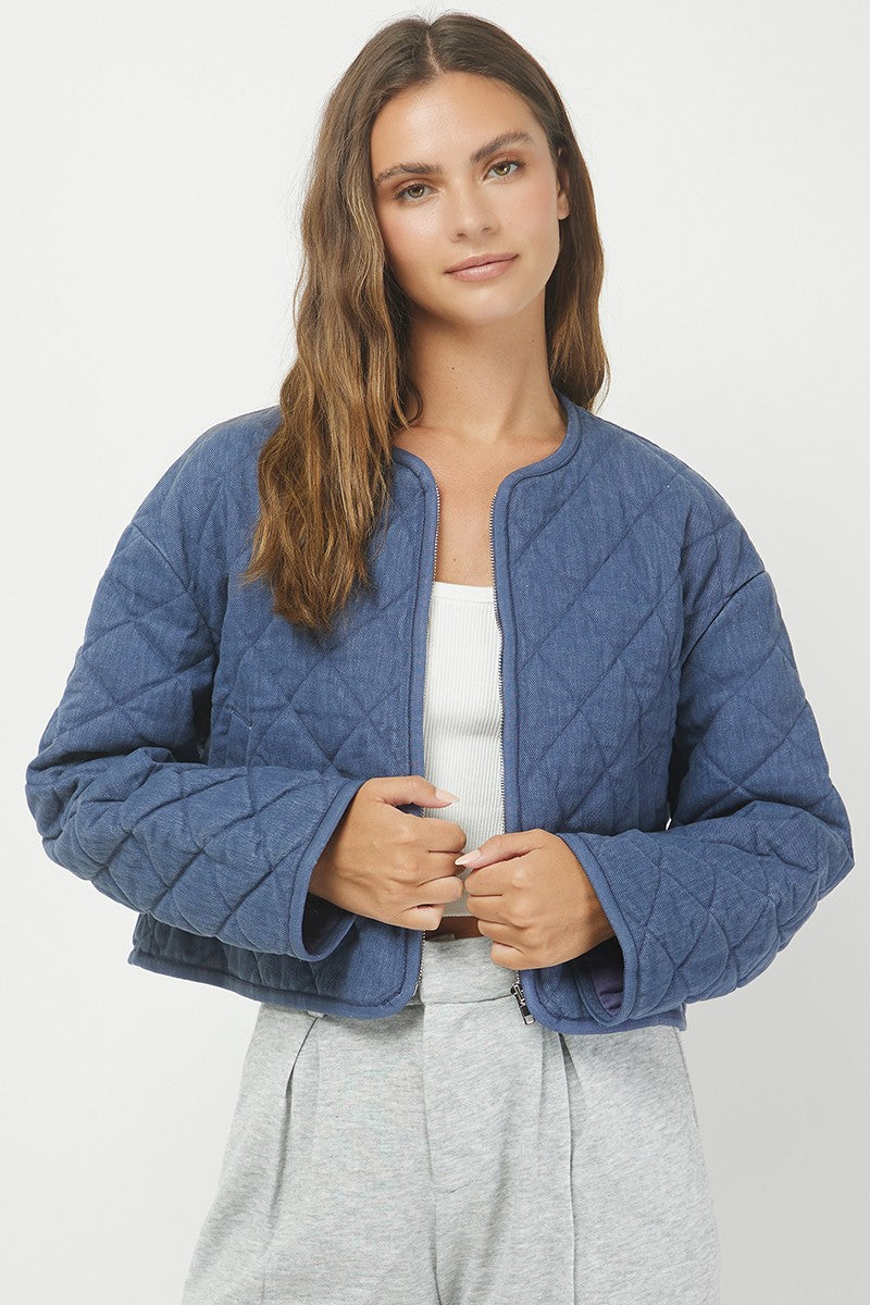 Quilted Washed Zipup Jacket