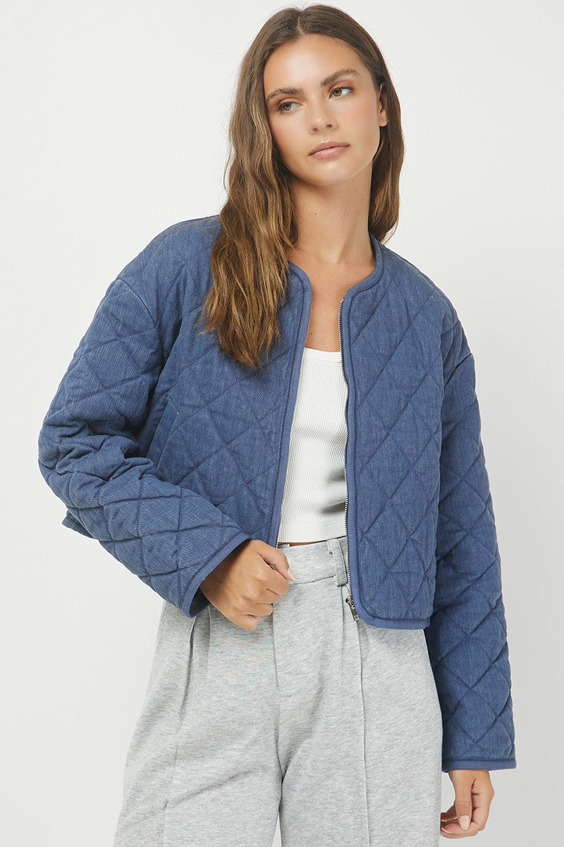 Quilted Washed Zipup Jacket
