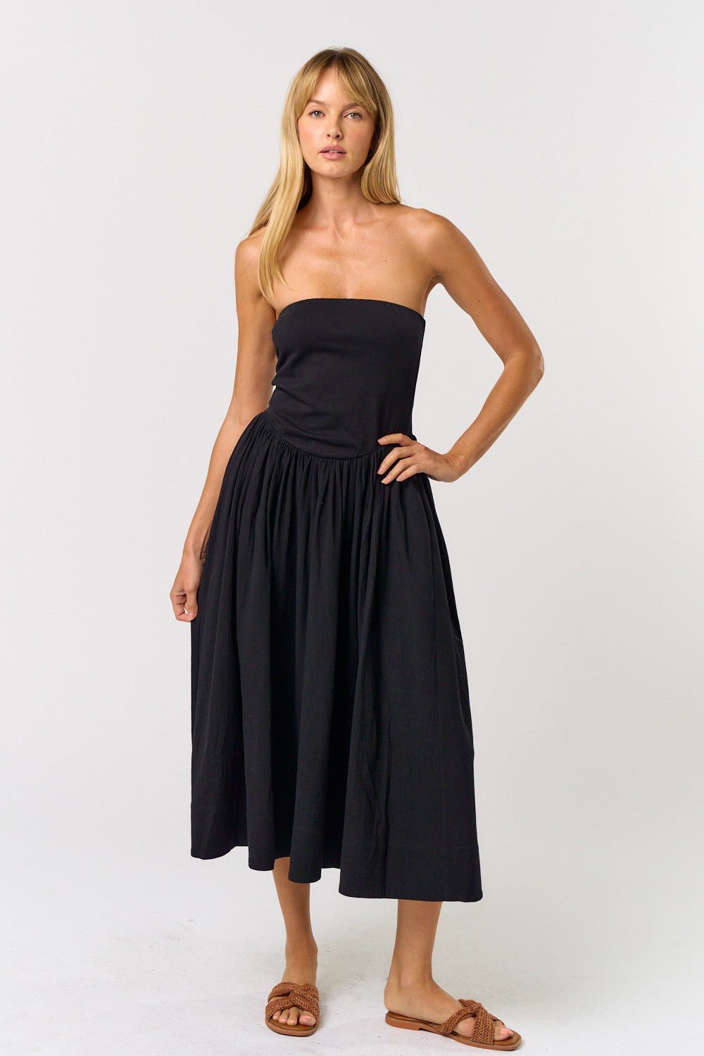 Black Strapless Midi Dress