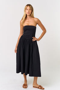 Black Strapless Midi Dress
