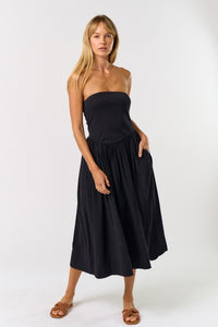 Black Strapless Midi Dress