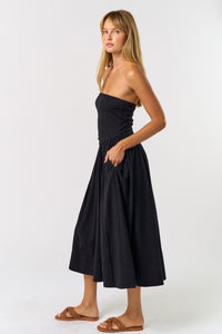 Black Strapless Midi Dress