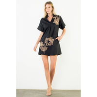 Embroidered Floral Collared Mini Dress