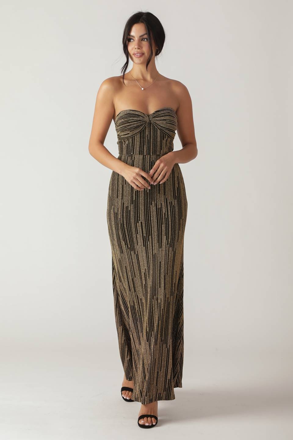 Metallic Strapless Maxi Dress