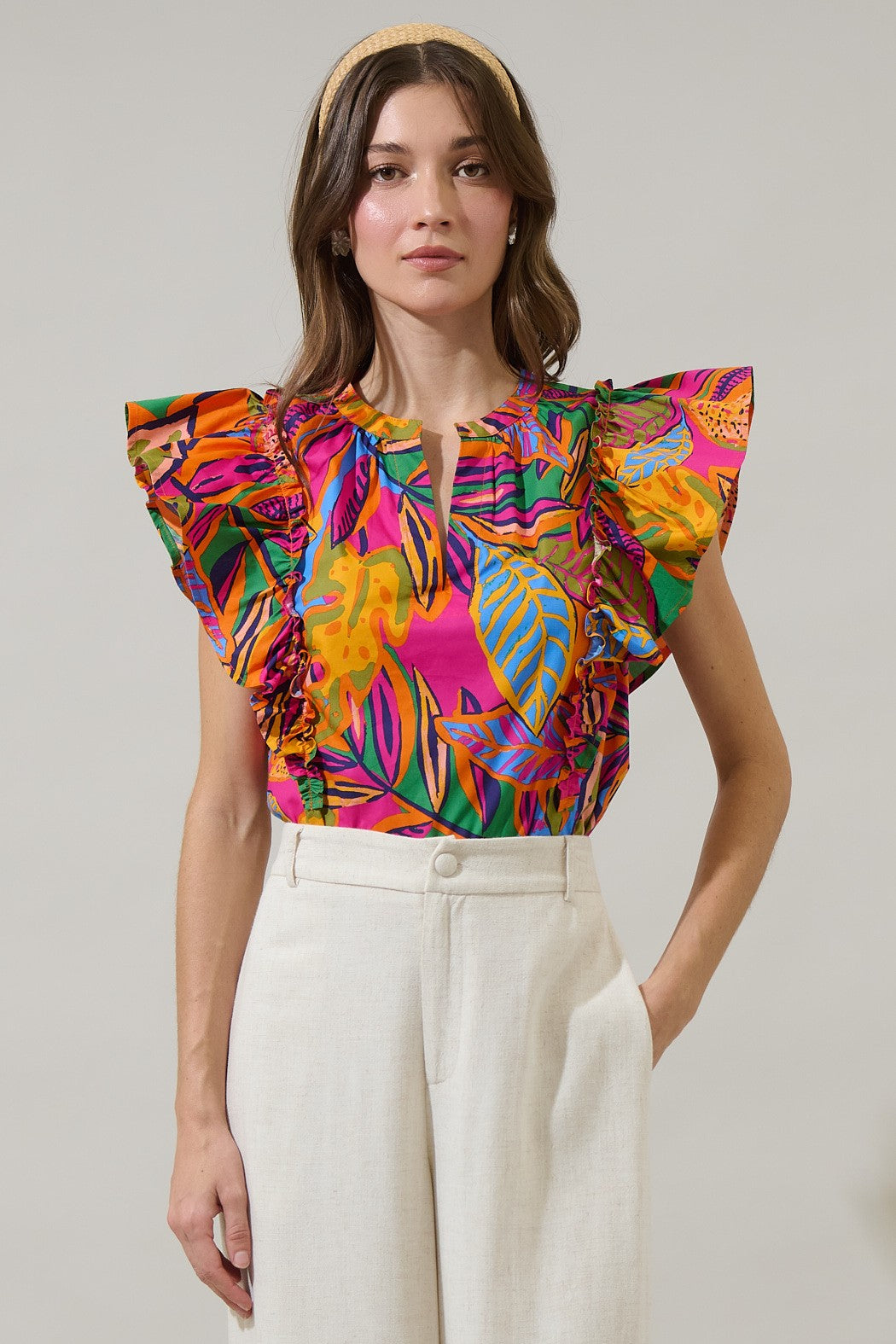 Tropical Ruffle Poplin Top – Kirby’s Kloset