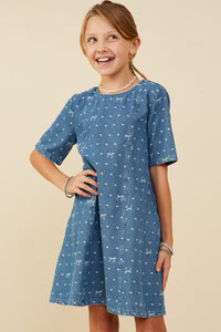 Bow Print Denim Dress