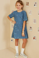 Bow Print Denim Dress