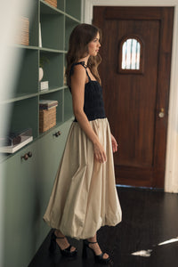 Contrast Balloon Midi Dress