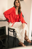 Linen Blend Tie-Front Top