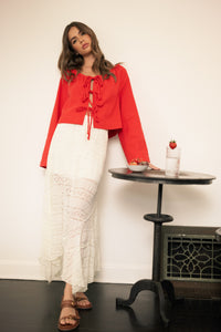 Linen Blend Tie-Front Top