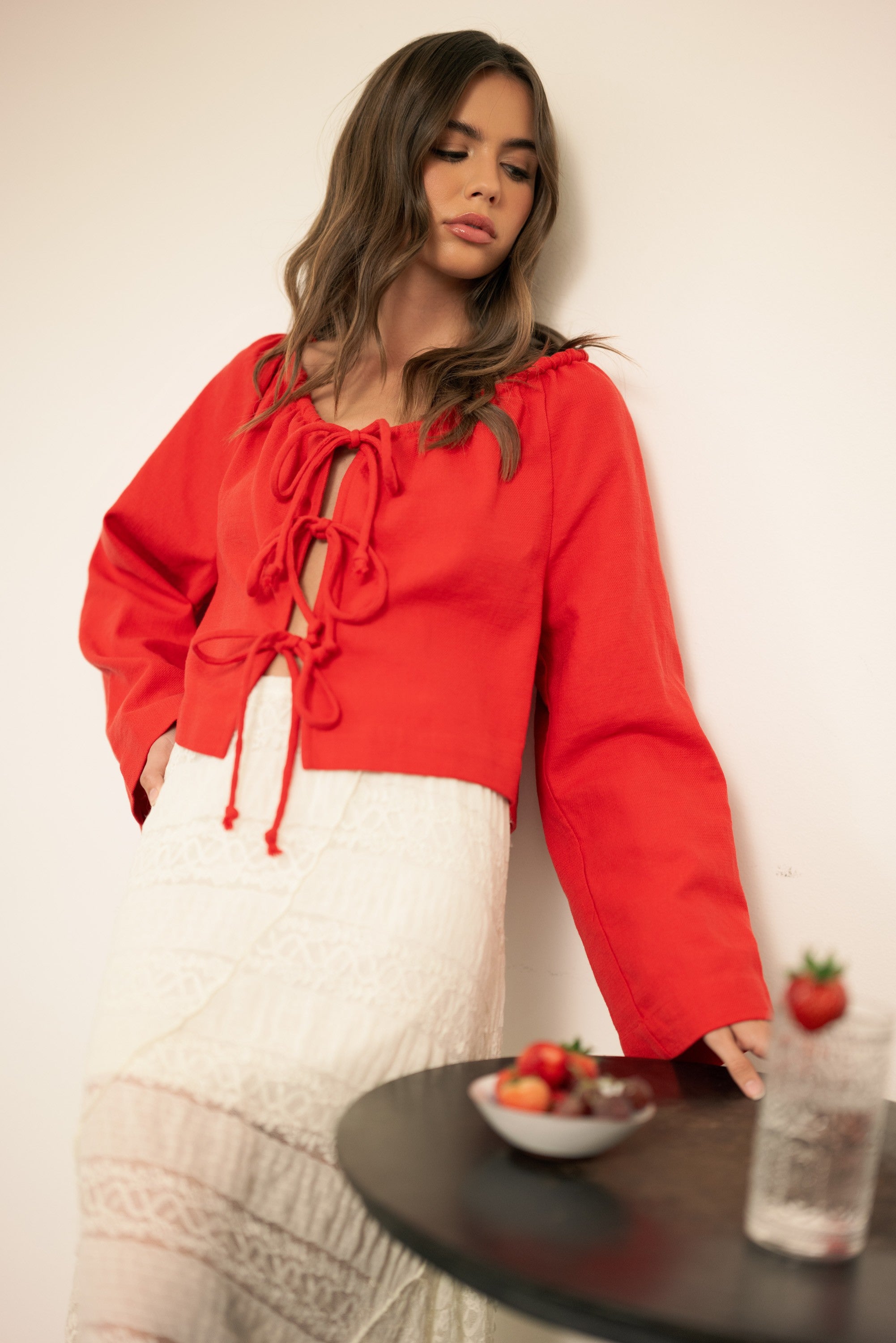 Linen Blend Tie-Front Top