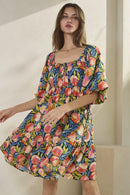 Peach Printed Mini Dress