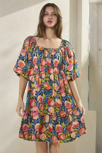 Peach Printed Mini Dress