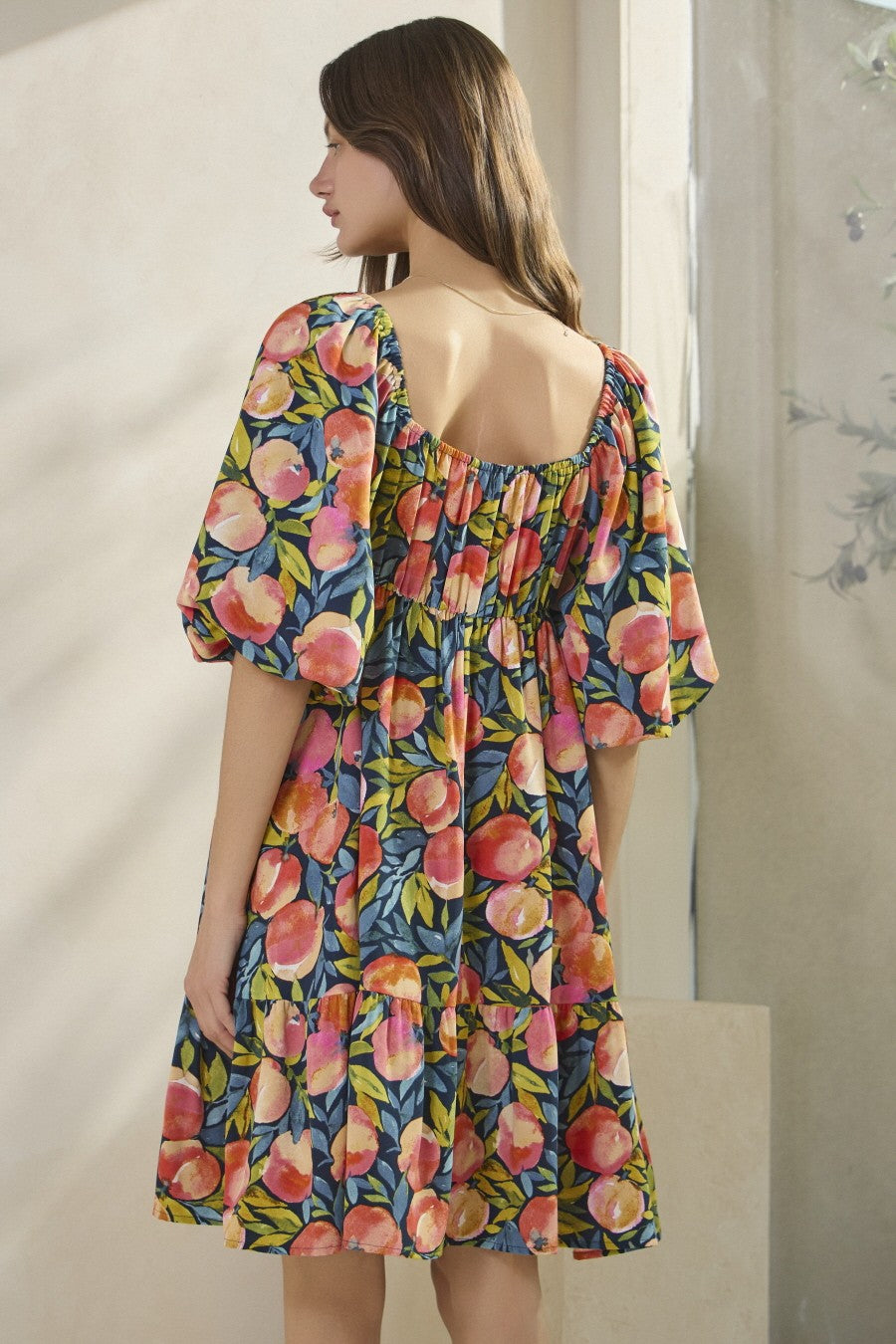 Peach Printed Mini Dress