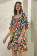 Peach Printed Mini Dress