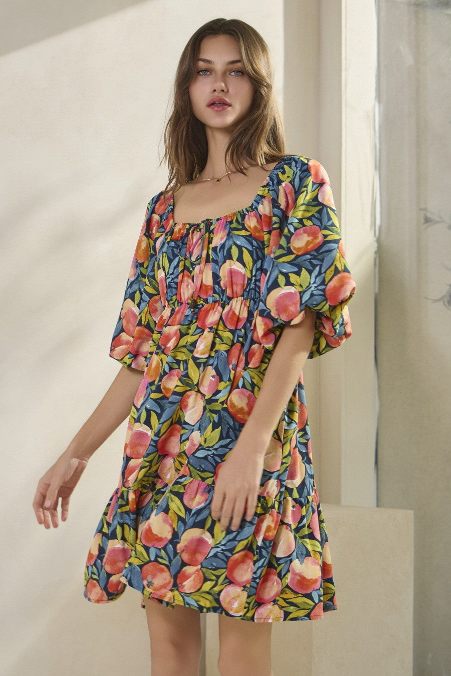 Peach Printed Mini Dress