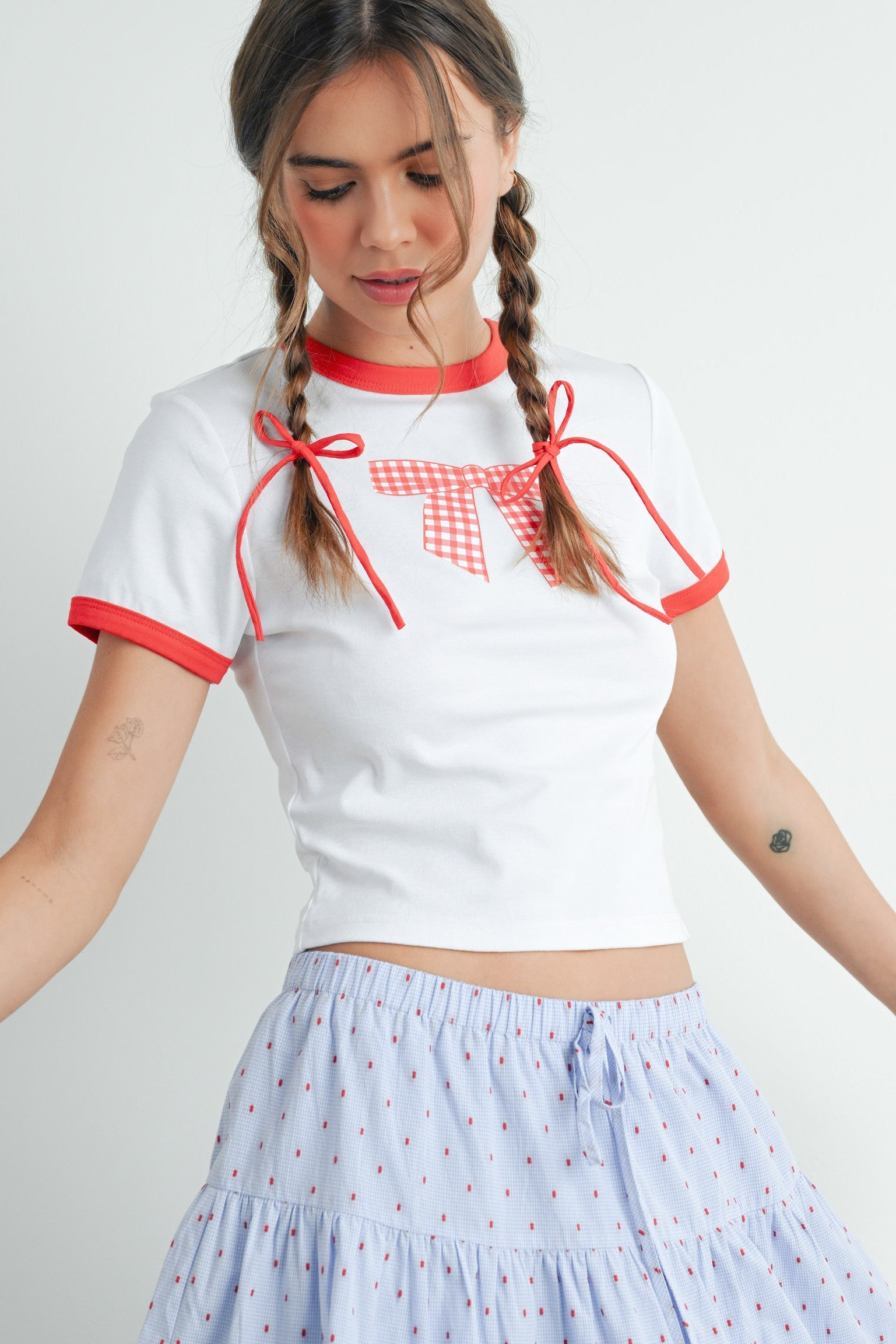 Bow Print Cropped Tee