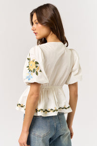 Embroidered Peplum Top