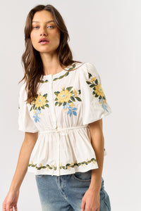 Embroidered Peplum Top