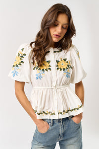 Embroidered Peplum Top
