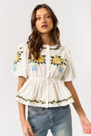 Embroidered Peplum Top
