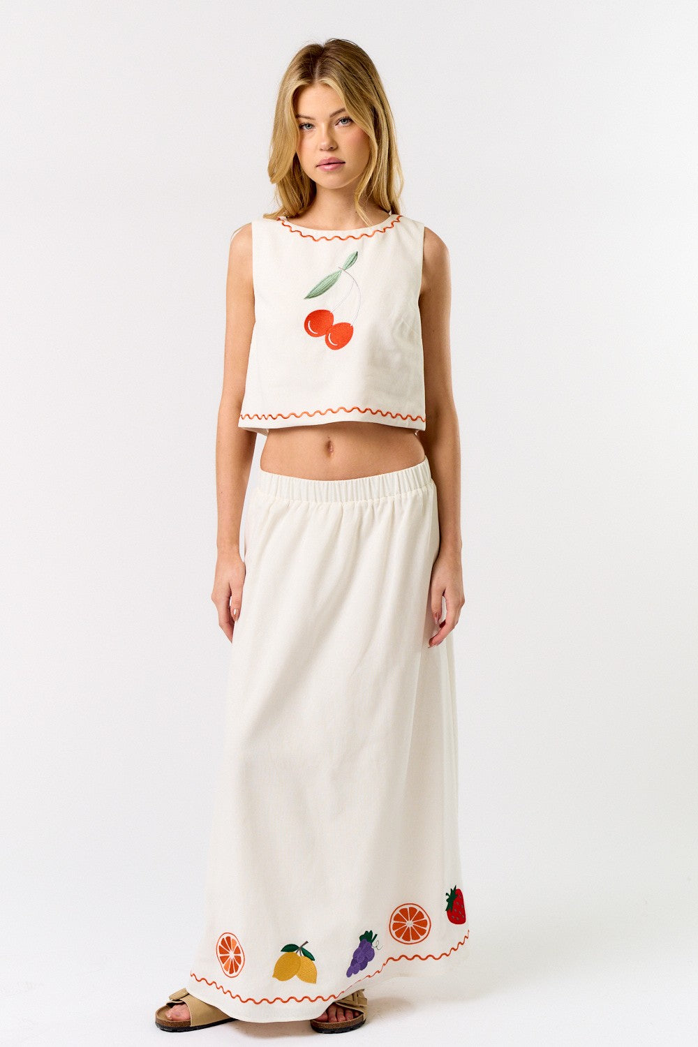 Linen Fruit Embroidered Set