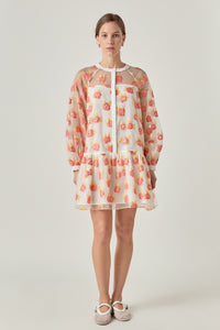 Floral Organza Buttoned Mini Dress