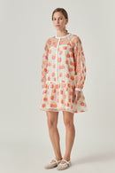 Floral Organza Buttoned Mini Dress