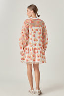 Floral Organza Buttoned Mini Dress