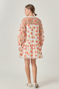 Floral Organza Buttoned Mini Dress