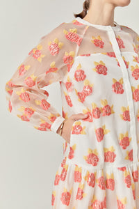 Floral Organza Buttoned Mini Dress