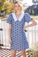 Contrast Collar Bubble Sleeve Dress
