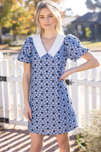 Contrast Collar Bubble Sleeve Dress