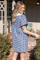 Contrast Collar Bubble Sleeve Dress