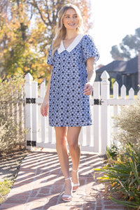 Contrast Collar Bubble Sleeve Dress