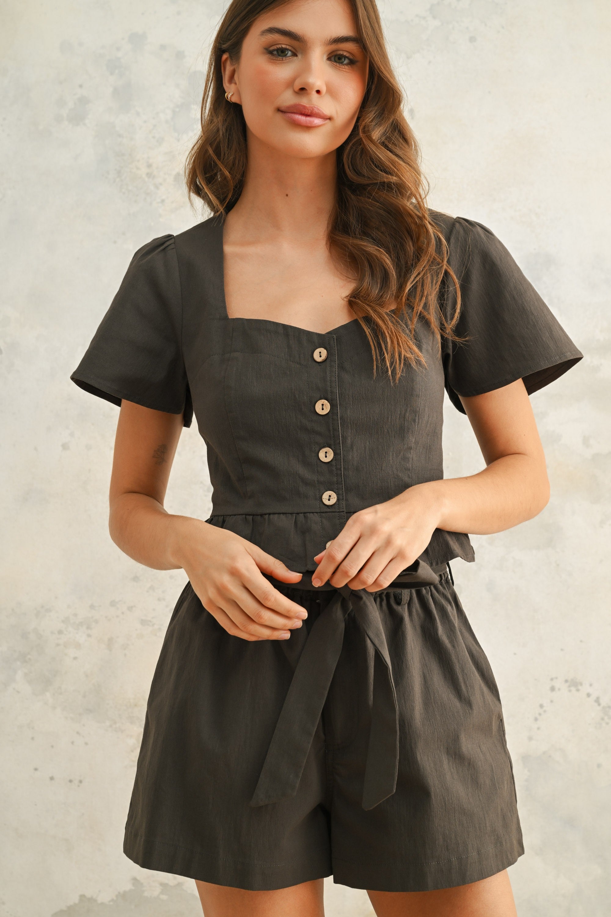 Peplum Button Front Blouse