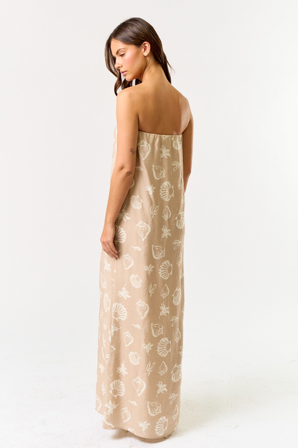 Strapless Shell Print Maxi Dress