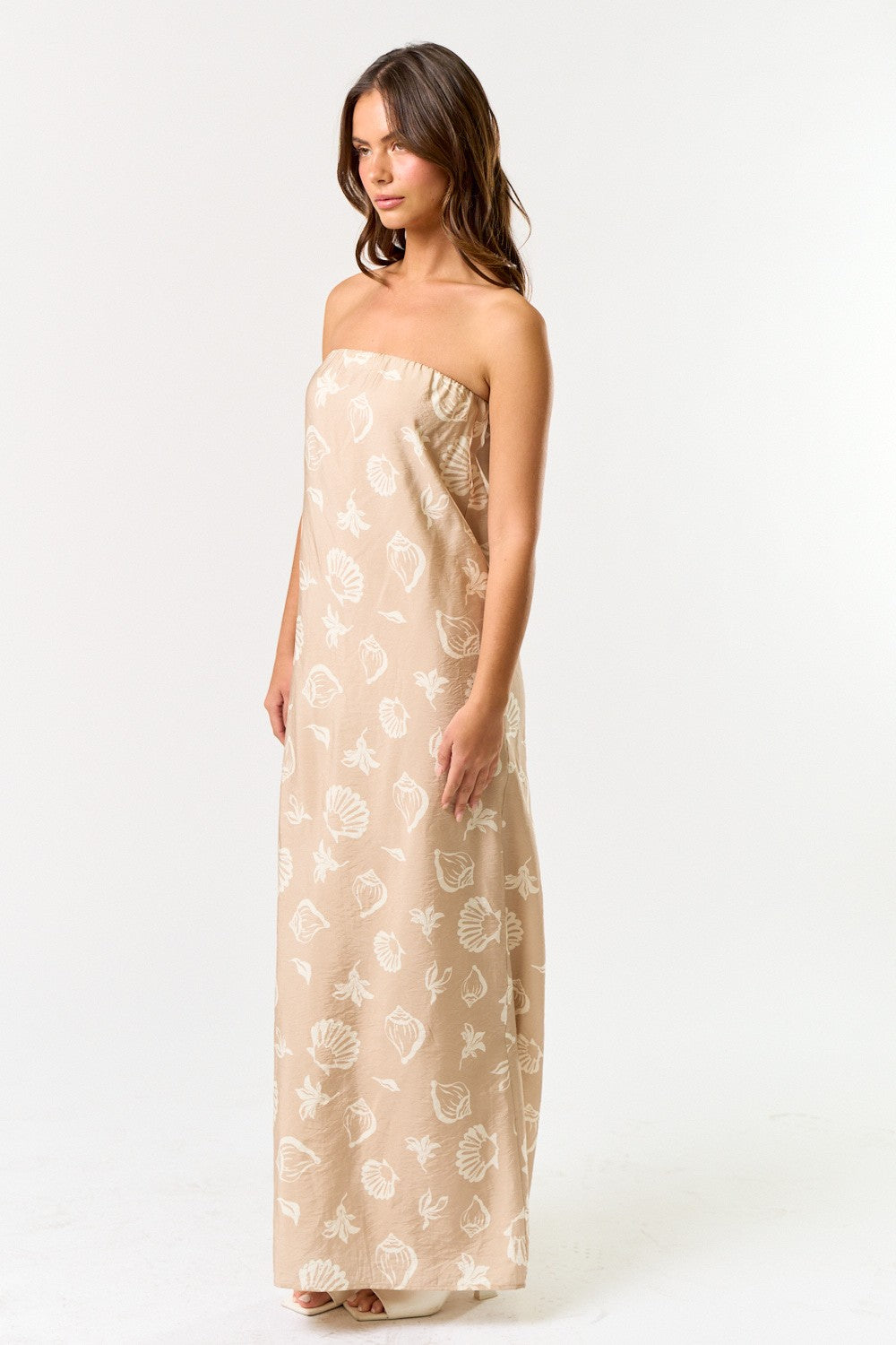 Strapless Shell Print Maxi Dress