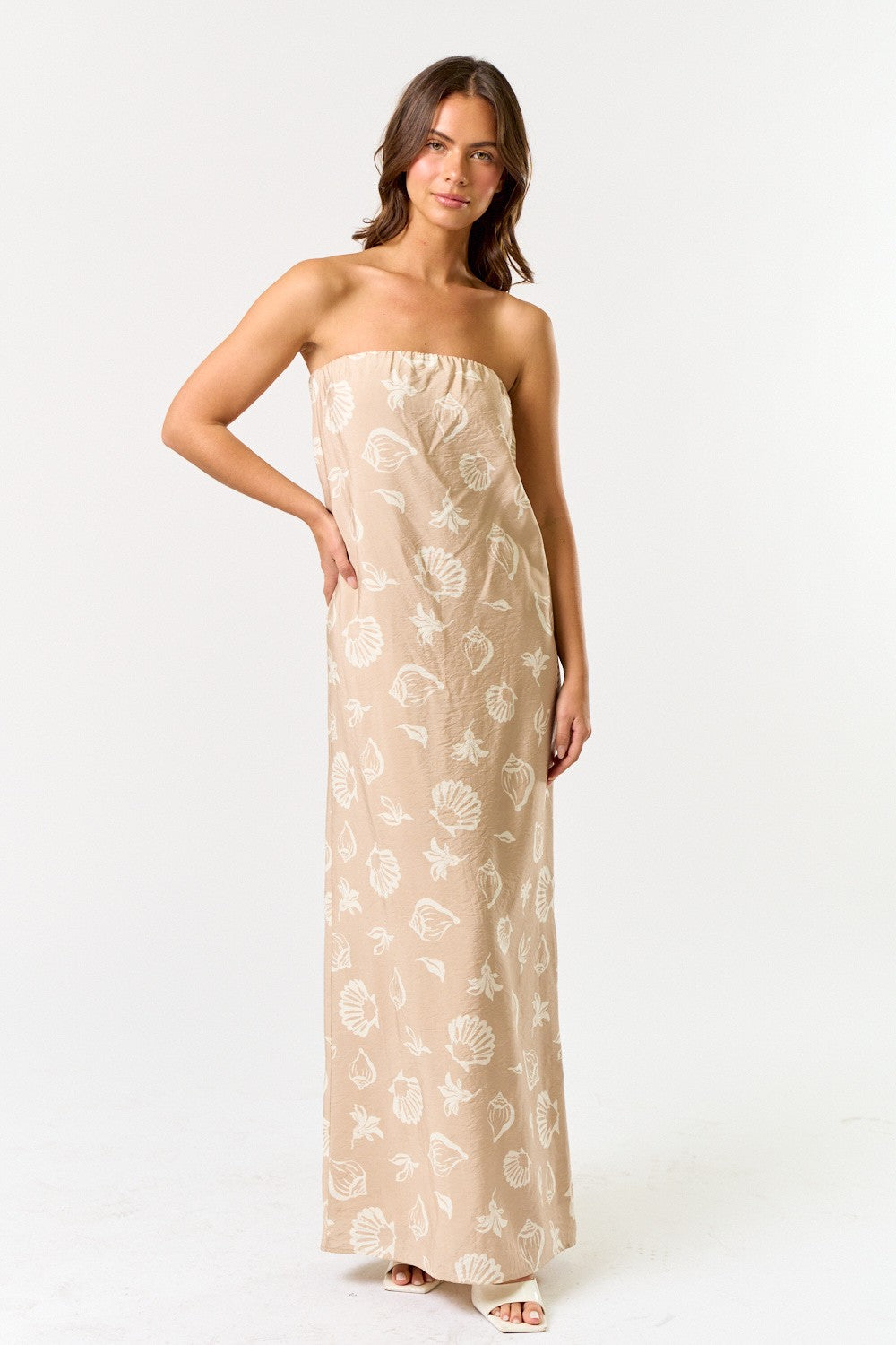 Strapless Shell Print Maxi Dress