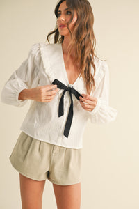 Textured Tie-Front Blouse