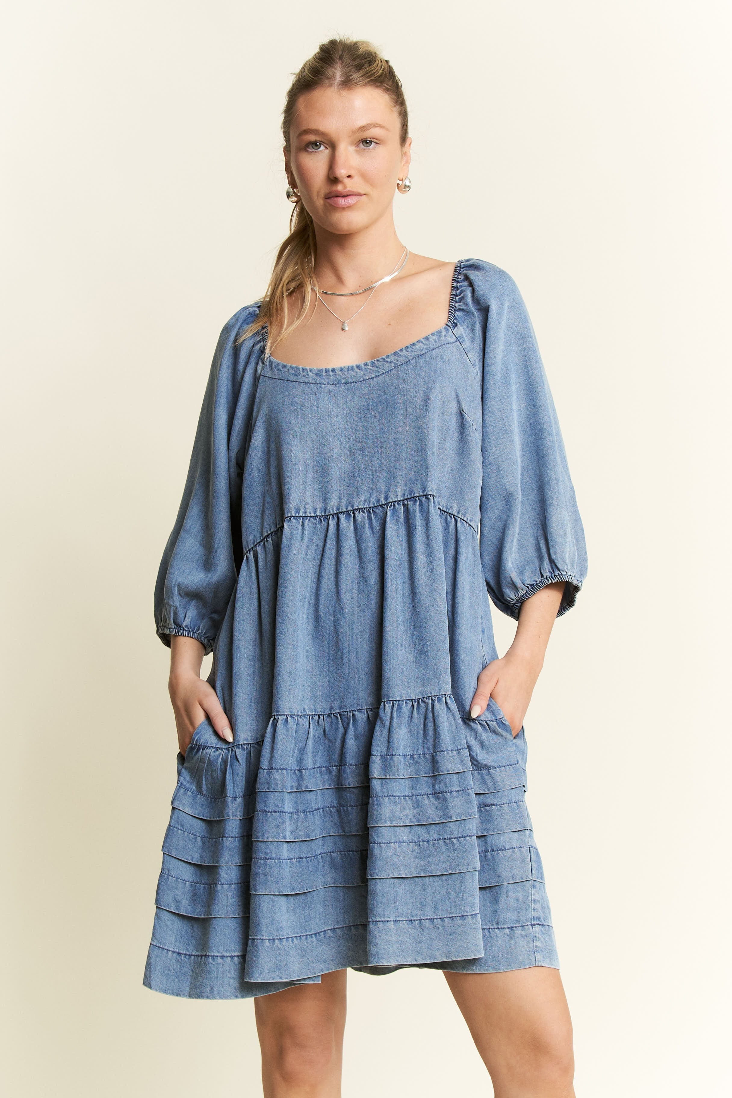 Denim Square Neck Dress