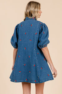 Cherry Embroidered Denim Dress