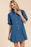 Cherry Embroidered Denim Dress
