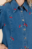 Cherry Embroidered Denim Dress