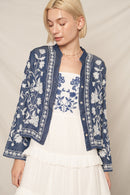 Long Sleeve Embroidered Chambray Top
